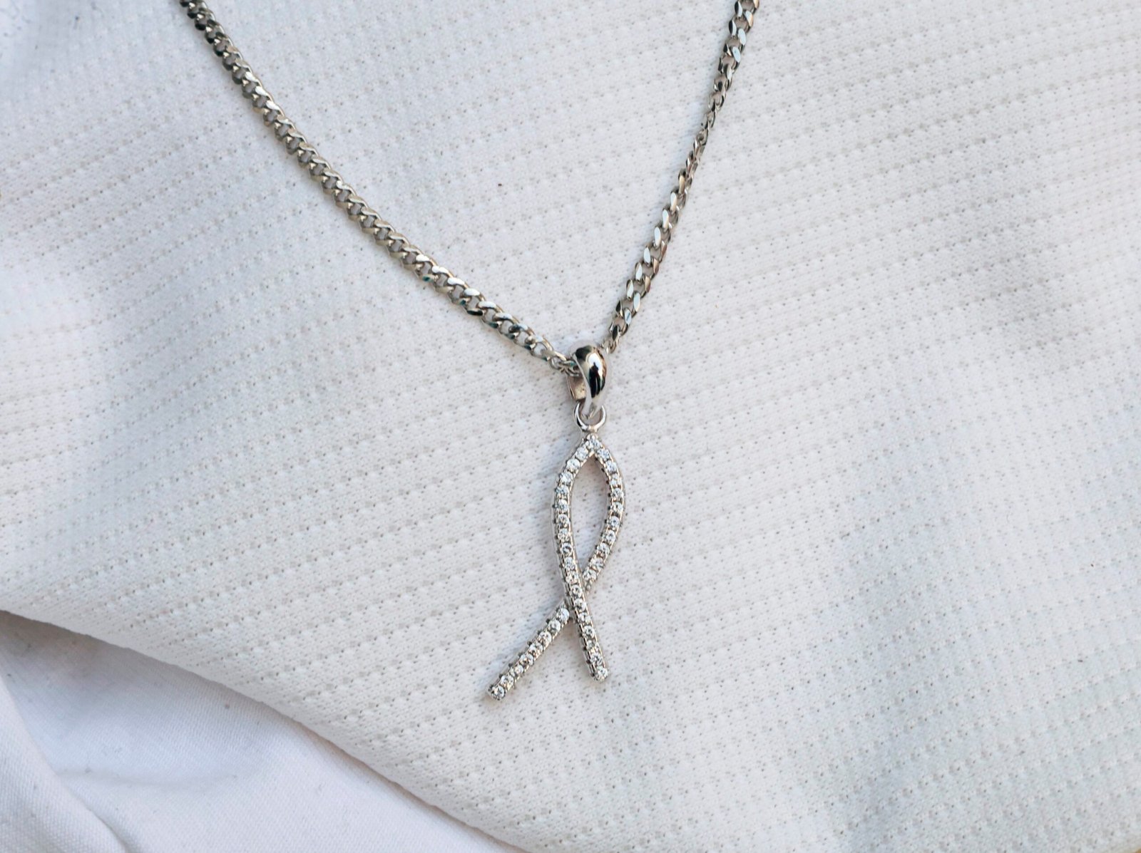 Gyary Silver Awareness Ribbon Pendant Necklace – Crystal Pavé Ribbon Charm