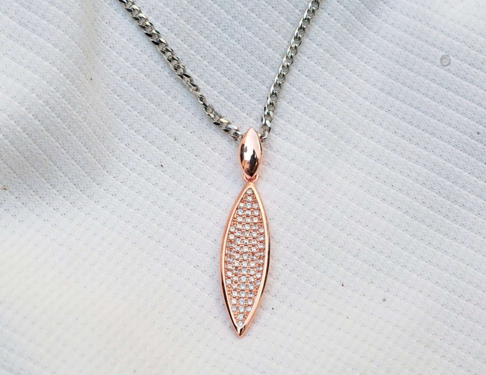 Gyary Rose Gold Marquise Pendant Necklace – Pavé Crystal Elongated Drop Charm