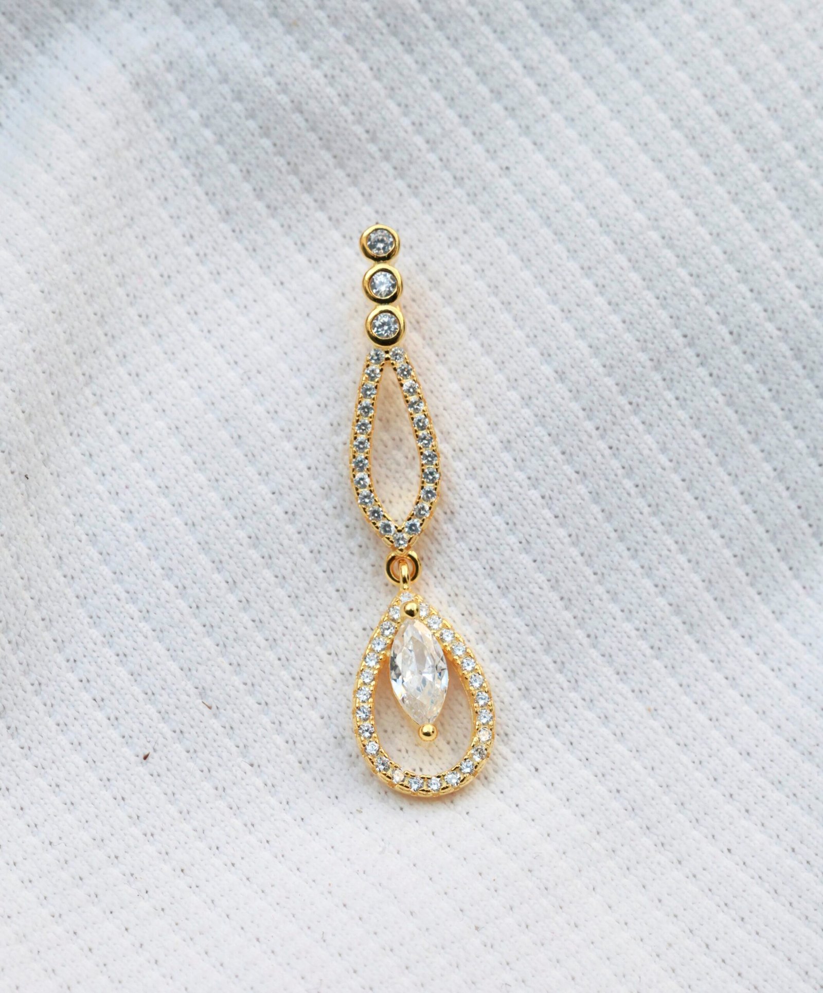 Gyary Gold Double Teardrop Pendant – Marquise Crystal Drop Charm with Pavé Stones