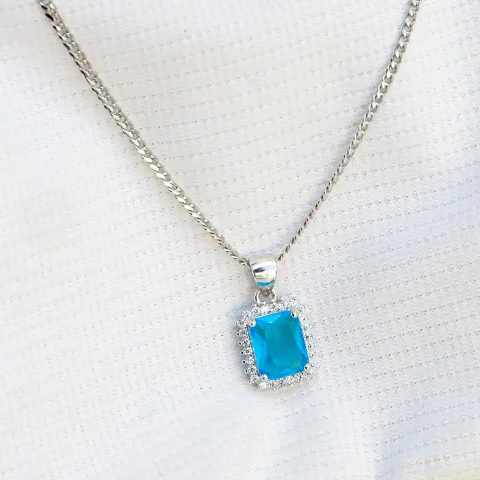 Gyary Sterling Silver Blue Emerald-Cut Pendant