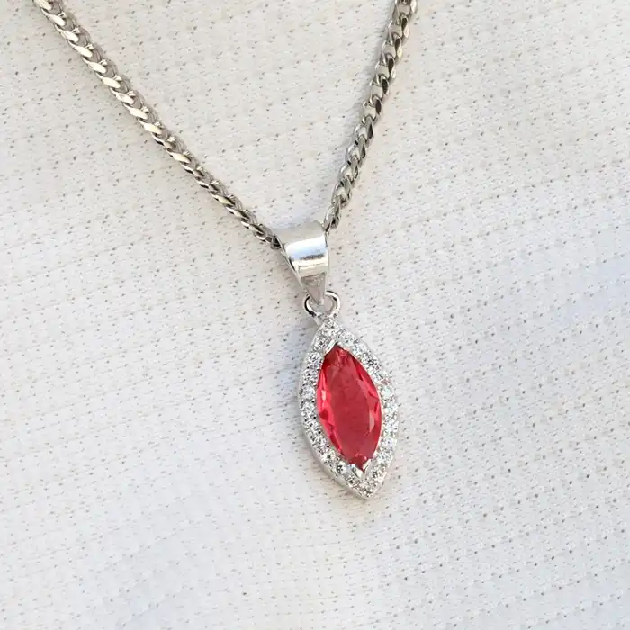 Gyary Sterling Silver Marquise Red Pendant