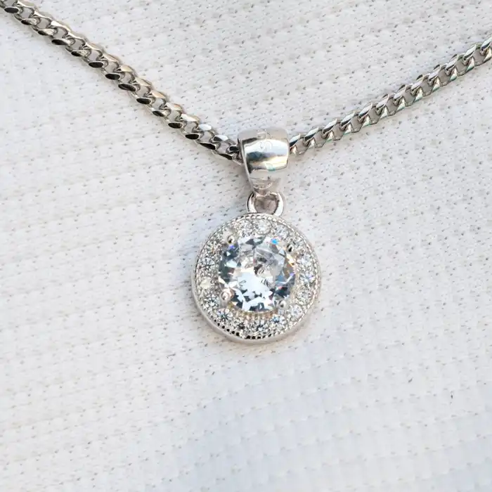 Gyary Round White CZ Halo Pendant