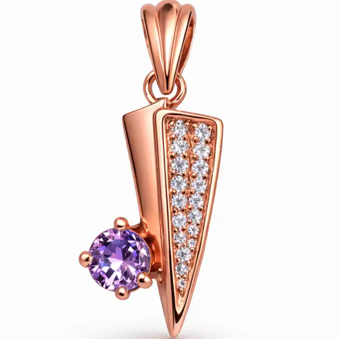 Gyary Rose Gold Geometric Crystal Pendant – Purple Stone Accent Charm