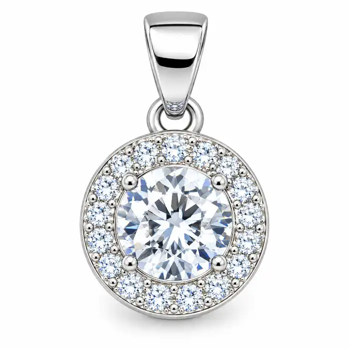 Gyary Round White CZ Halo Pendant