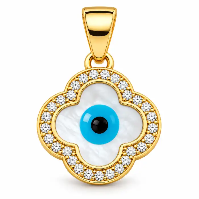 Gyary Gold Clover Evil Eye Pendant