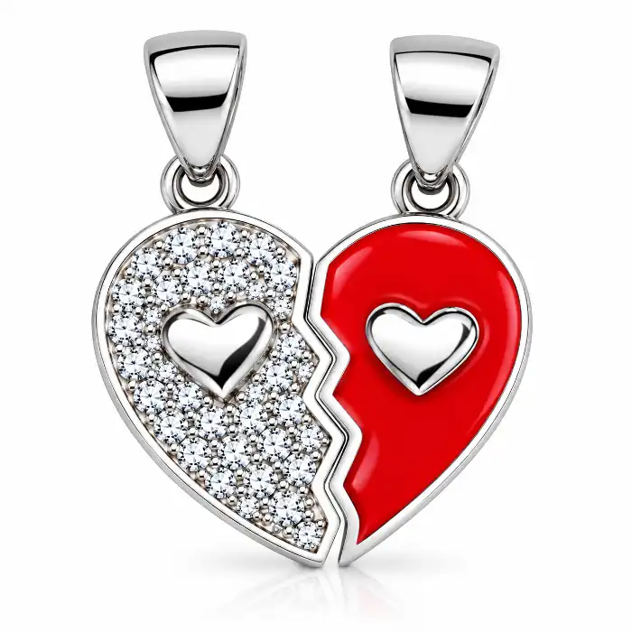 Gyary Pink Broken Heart Pendant Set