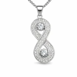 Gyary Infinity Crystal Pendant Necklace – Silver Cubic Zirconia Infinity Charm with Dual Stones