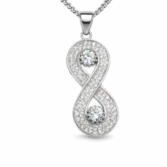 Gyary Infinity Crystal Pendant Necklace – Silver Cubic Zirconia Infinity Charm with Dual Stones