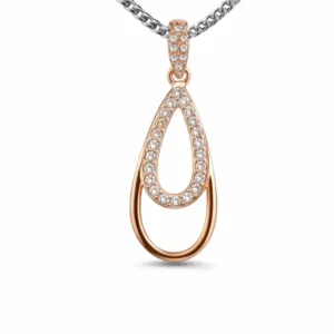 Gyary Rose Gold Teardrop Pendant Necklace – Double Drop Crystal Charm with Pavé Cubic Zirconia