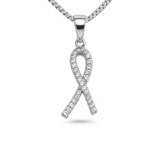 Gyary Silver Awareness Ribbon Pendant Necklace – Crystal Pavé Ribbon Charm