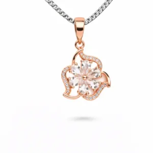 Gyary Rose Gold Floral Crystal Pendant – Sparkling Flower Charm with Pavé Detail