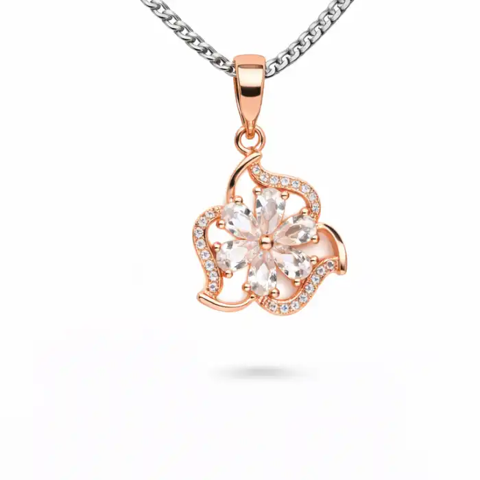Gyary Rose Gold Floral Crystal Pendant – Sparkling Flower Charm with Pavé Detail