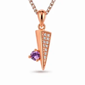 Gyary Rose Gold Geometric Crystal Pendant – Purple Stone Accent Charm
