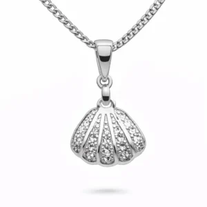 Gyary Silver Seashell Crystal Pendant Necklace – Pavé Shell Charm