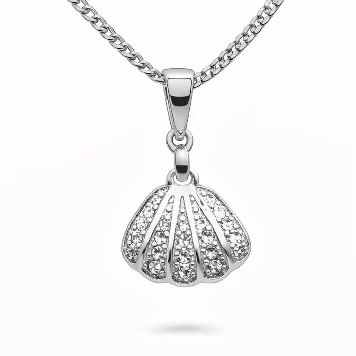 Gyary Silver Seashell Crystal Pendant Necklace – Pavé Shell Charm
