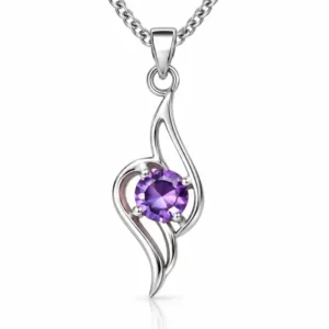 Gyary Silver Purple Crystal Swirl Necklace – Elegant Teardrop Twist Pendant