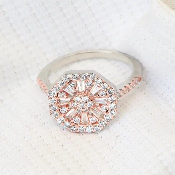 Gyary Rose Gold Octagon Halo Ring