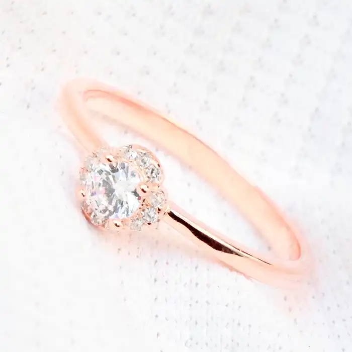 Gyary Rose Halo Solitaire Ring