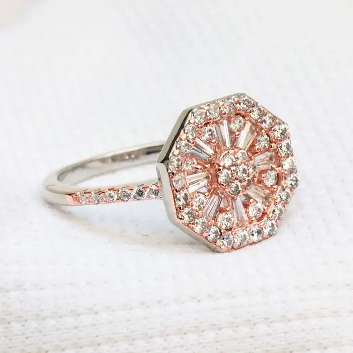 Gyary Rose Gold Octagon Halo Ring