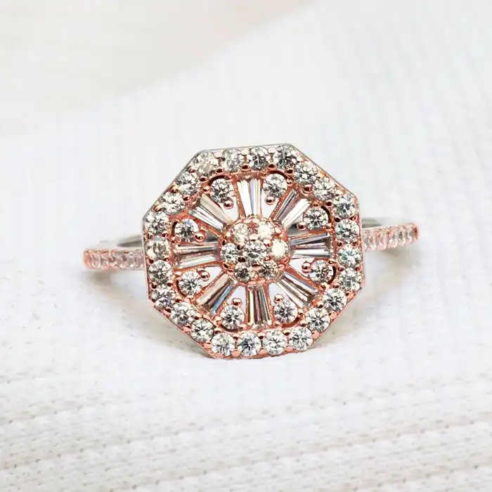 Gyary Rose Gold Octagon Halo Ring