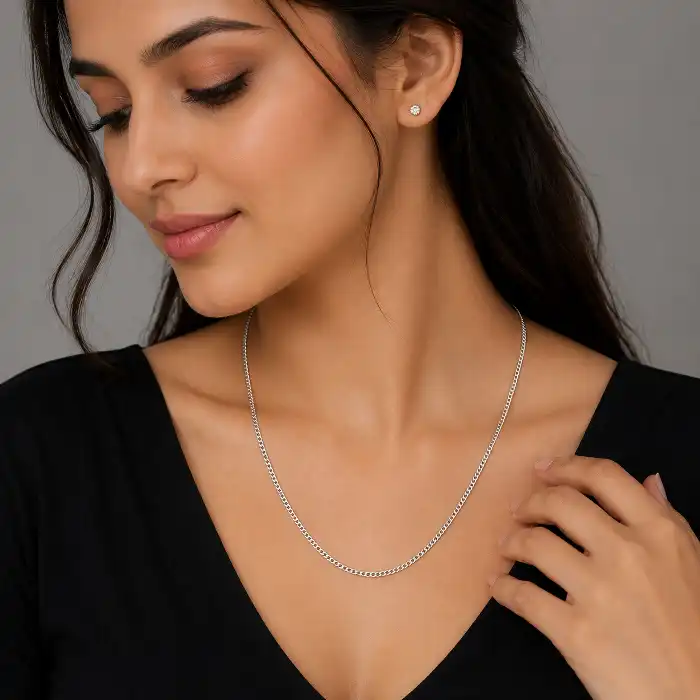 Gyary Classic Silver Curb Chain for Women