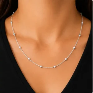 Gyary Luna Beaded Station Silver Chain for Women