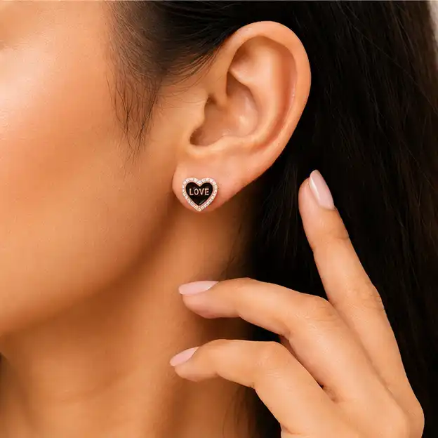 Gyary Love Heart Rose Gold Stud Earrings