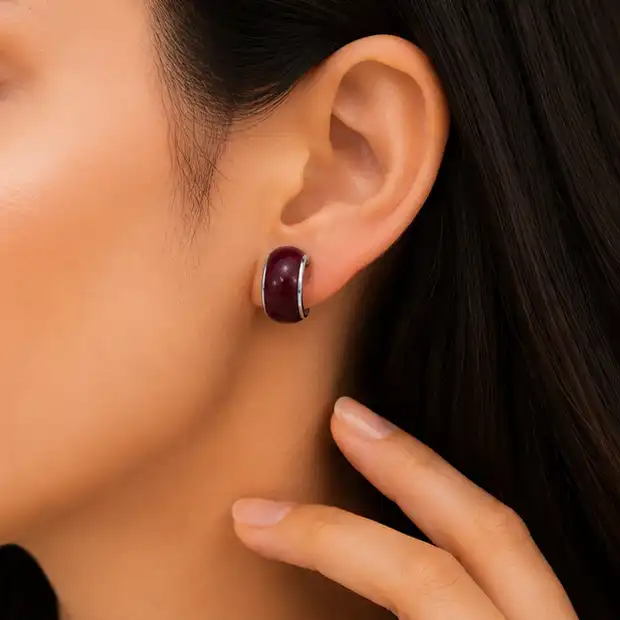 Gyary Burgundy Crescent Stud Earrings