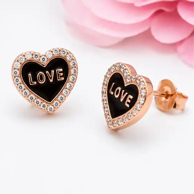 Gyary Love Heart Rose Gold Stud Earrings