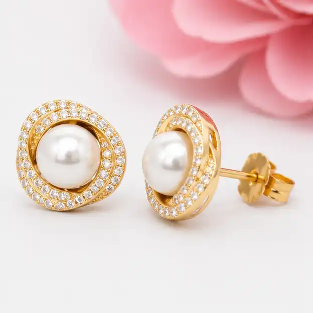Gyary Pearl Halo Stud Earrings