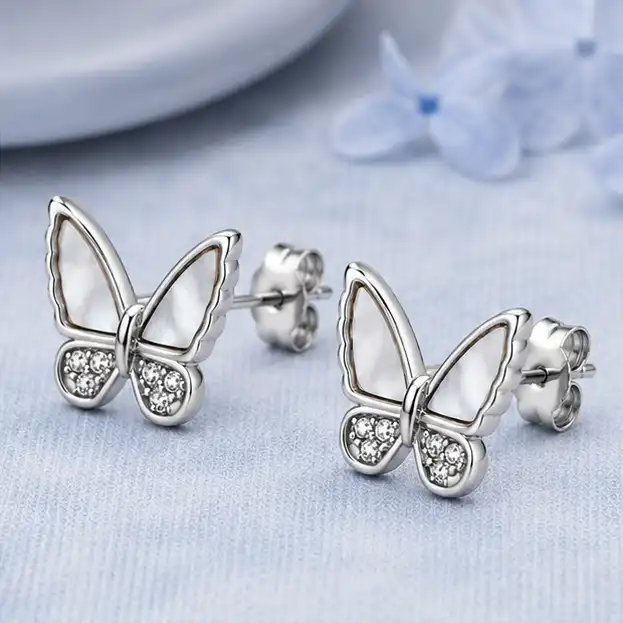 Gyary Pearl Wing Butterfly Stud Earrings