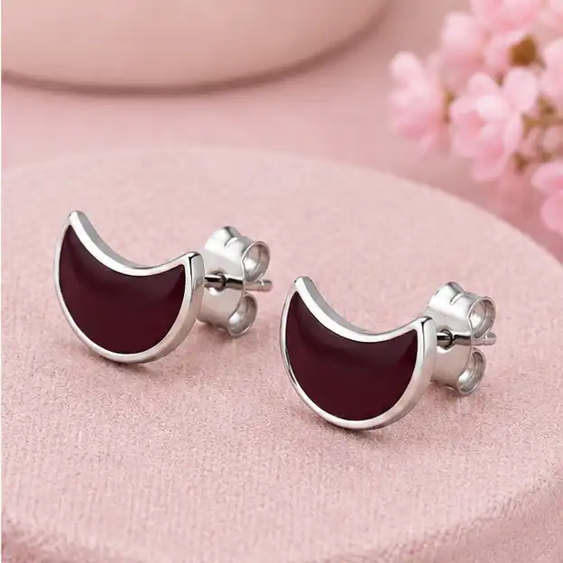 Gyary Crimson Crescent Stud Earrings