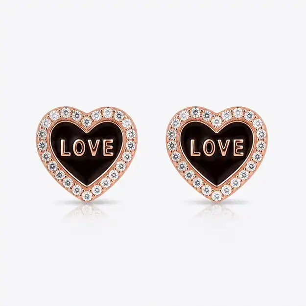 Gyary Love Heart Rose Gold Stud Earrings