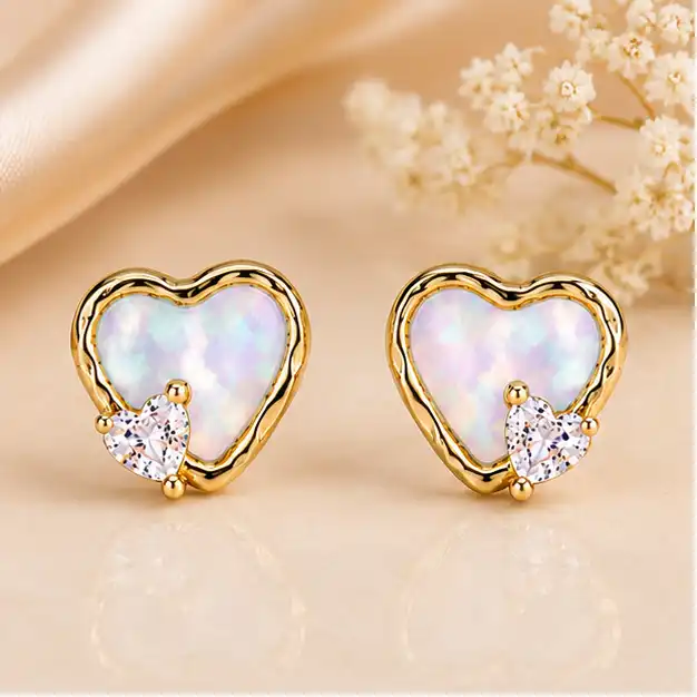 Gyary Opal Heart Stud Earrings