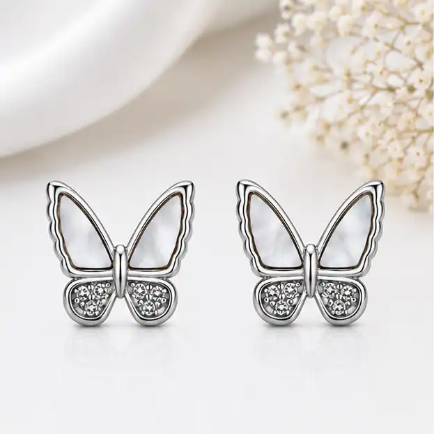 Gyary Pearl Wing Butterfly Stud Earrings