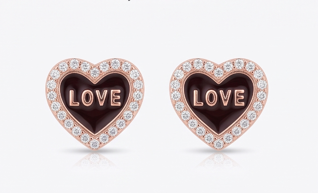 Gyary Love Heart Rose Gold Stud Earrings