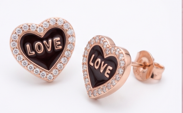 Gyary Love Heart Rose Gold Stud Earrings