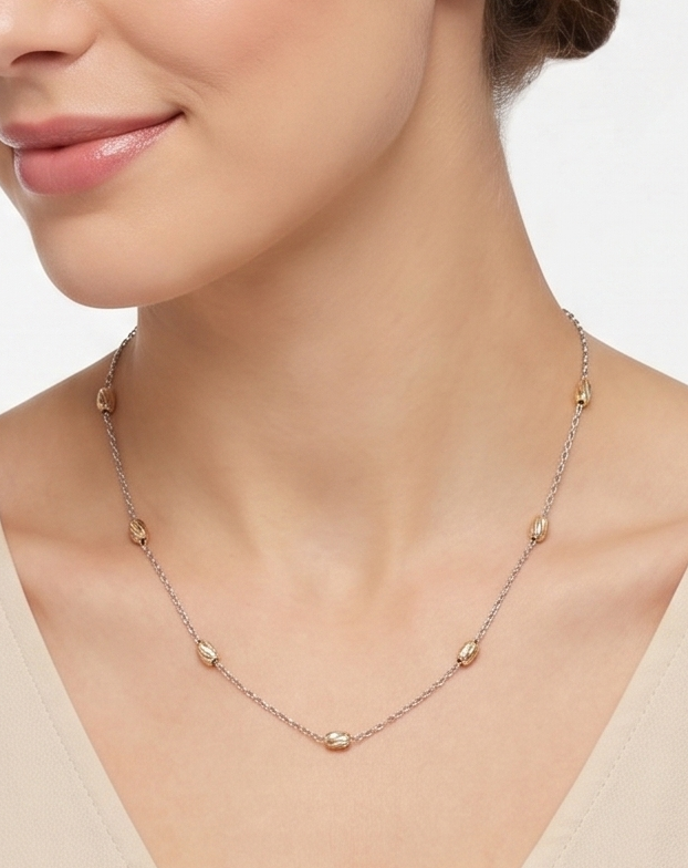 Gyary Sterling Silver Beaded Station Chain for Women