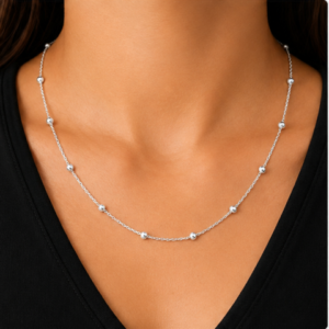 Gyary Luna Beaded Station Silver Chain for Women