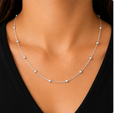Gyary Luna Beaded Station Silver Chain for Women