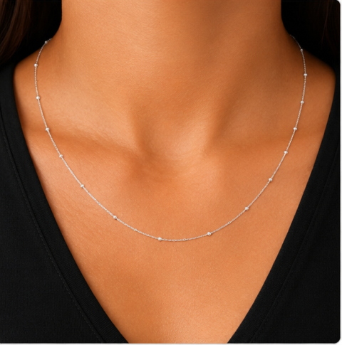 Gyary Dainty Bead Station Silver Chain for Women
