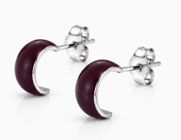 Gyary Burgundy Crescent Stud Earrings