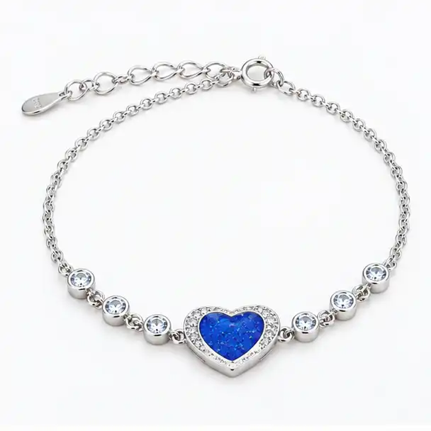 Blue Heart Stone 925 Sterling Silver Bracelet for Girls