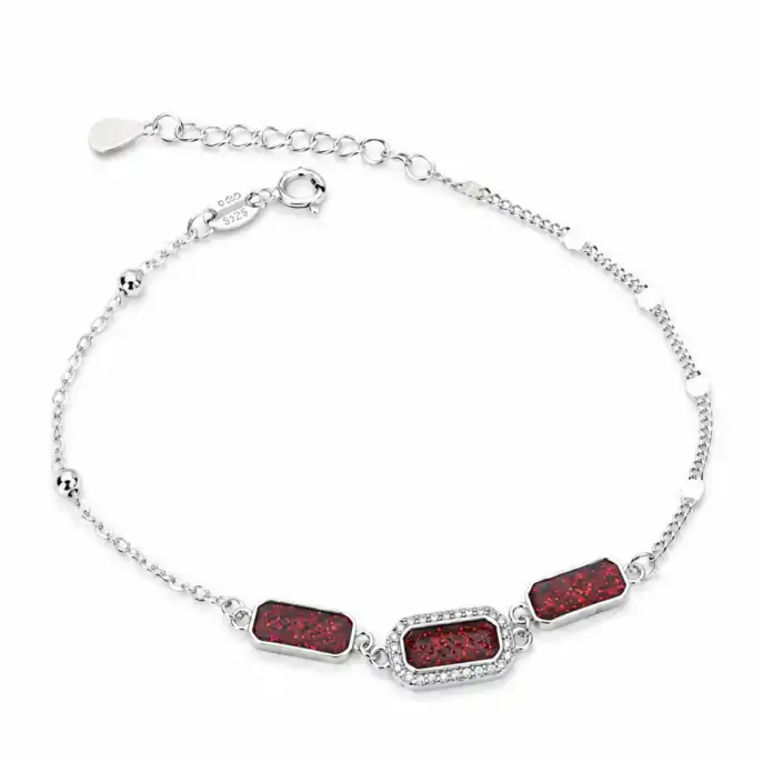 Ruby Red Geometric 925 Sterling Silver Bracelet for Girls