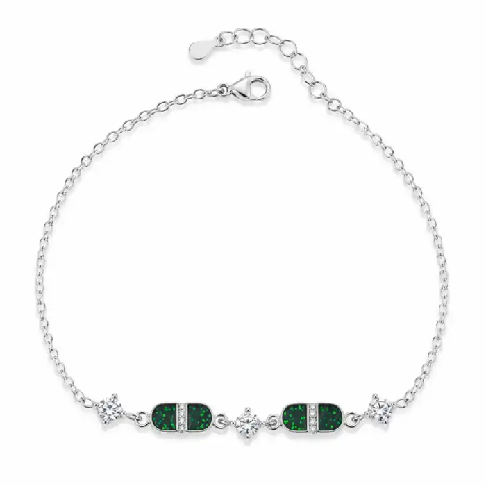 Emerald Duo 925 Sterling Silver Bracelet for Girl