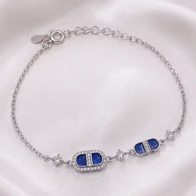 Royal Blue Duo 925 Sterling Silver Bracelet for Girl