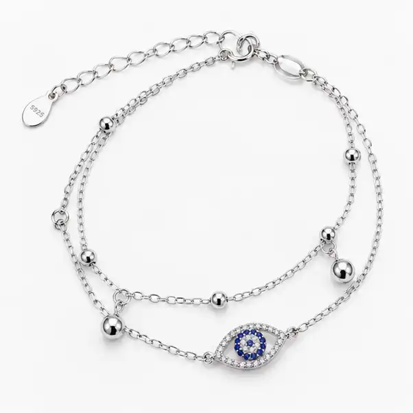 Evil Eye Double Layer 925 Sterling Silver Bracelet for Girl