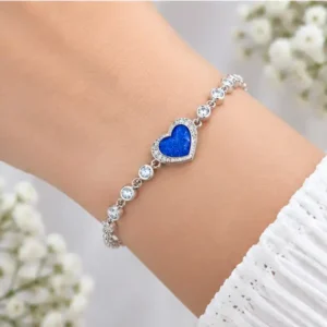 Blue Heart Stone 925 Sterling Silver Bracelet for Girls