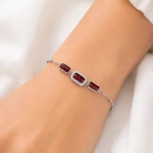 Ruby Red Geometric 925 Sterling Silver Bracelet for Girls