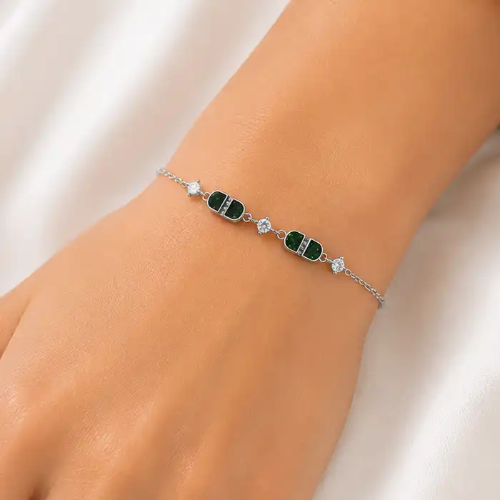 Emerald Duo 925 Sterling Silver Bracelet for Girl